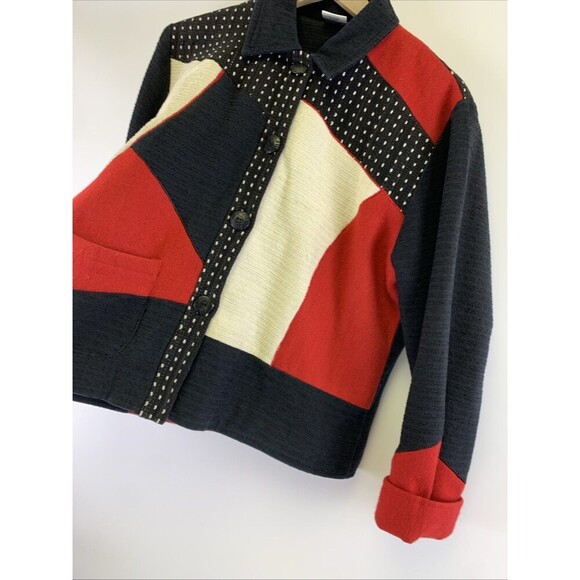 Parsley And Sage Button Jacket Collared Black Red Colorblock Pocket Womens Large - Picture 5 of 13